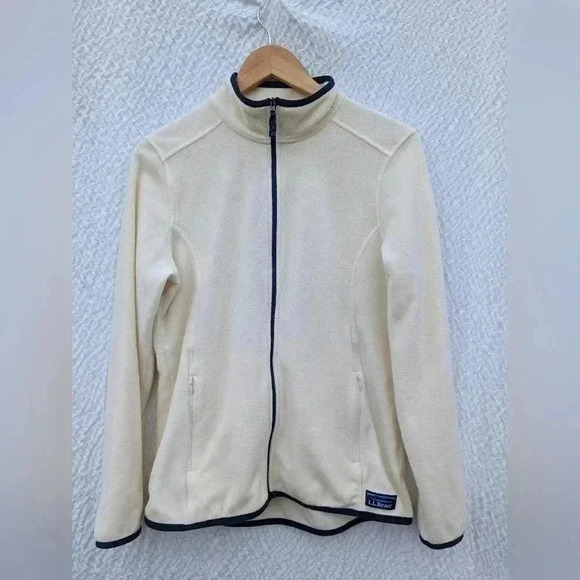 L.L.Bean Women's Fleece Full-Zip-Up Long-Sleeve Jacket Cream/Blue Color Size Med - Picture 3 of 6